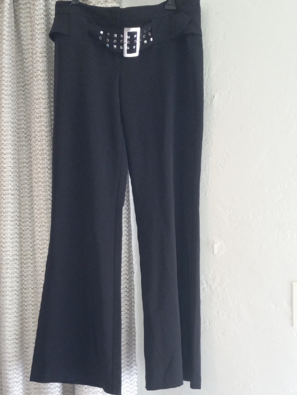 Cache Women's Black Wide-Leg Pants with Decorative Buckle